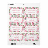 Roze Pioen Waterverf Bloemen - Bruiloft Etiket (Full Sheet)