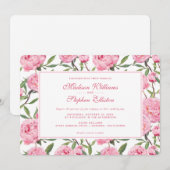 Roze Pioen Waterverf Bloemen - Bruiloft Kaart (Voorkant / Achterkant)