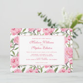 Roze Pioen Waterverf Bloemen - Bruiloft Kaart (Staand voorkant)