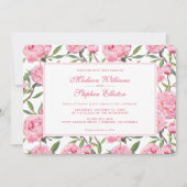 Roze Pioen Waterverf Bloemen - Bruiloft Kaart (Voorkant)