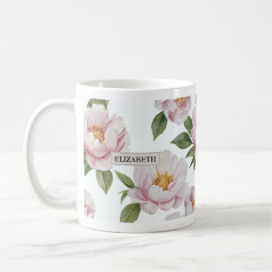 Roze Pioen Waterverf Bloemen Mok