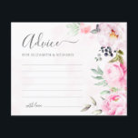 Roze pioen Waterverf Bloemen Trouwadvies Kaart<br><div class="desc">Creëer een blijvende herinnering met deze prachtige, roze bloemen thema bruiloft advies kaarten. Laat je gasten hun oprechte wijsheid en goede wensen voor een gelukkig huwelijk delen. Deze charmante kaarten zijn perfect voor elk paar dat een lente- of zomerbruiloft plant. Ze zijn een mooi alternatief voor een traditioneel gastenboek en...</div>