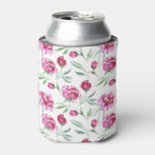 Roze Pioen: Waterverf bloemmotief Blikjeskoeler (Blikje Voorkant)