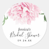 Roze Pioen Waterverf Bruidsdouche Ronde Sticker (Voorkant)