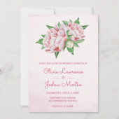 Roze Pioen Waterverf bruiloft uitnodigingen (Voorkant)