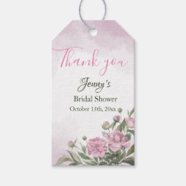 Roze Pioen Waterverf Bruiloftsontbijt Cadeaulabel