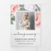 Roze Pioen Waterverf Floral Memorial Begrafenis Drieluik Programma (Cover)