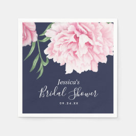 Roze Pioen Waterverf Navy Vrijgezellenfeest Servet