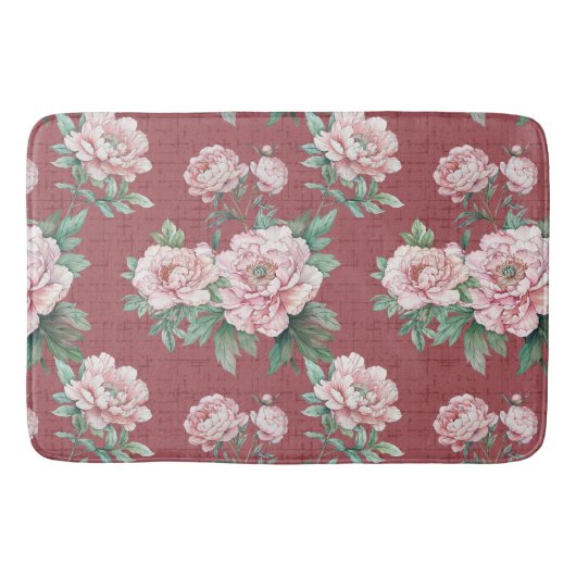 Roze Pioen Waterverf Rusty Rood Badmat (Voorkant)