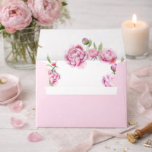 Roze Pioen Waterverf Trouw Envelope