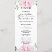 Roze Pioen Waterverf Trouwprogramma Menu (Voorkant)