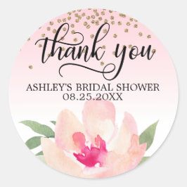 Roze Pioen Waterverf Vrijgezellenfeest Dank u Ronde Sticker