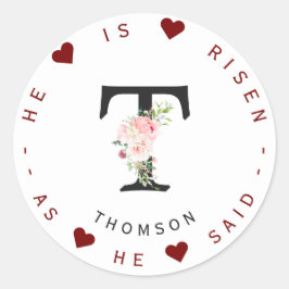 Roze Pioen Wilde Bloemige Monogram Adreslabel Ronde Sticker