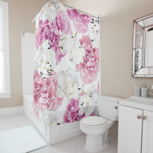 Roze Pioen Witte Tulp  Douchegordijn (In situ)