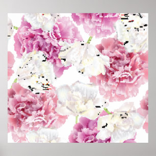 Roze Pioen Witte Tulp Poster