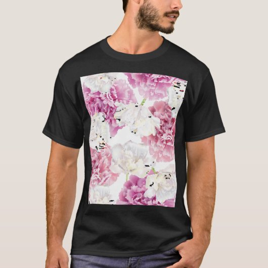 Roze Pioen Witte Tulp T-shirt (Voorkant)