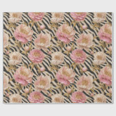 Roze Pioen Zebra Goud Elegant Cadeaupapier (Vlak)