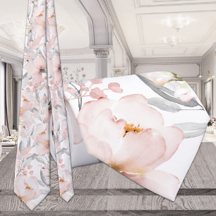 Roze Pioen Zilveren Grijs Eucalyptus Bruiloft Stropdas