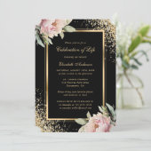 Roze Pioen Zwart Goud Foto Viering van het Leven Kaart (Staand voorkant)