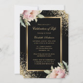 Roze Pioen Zwart Goud Foto Viering van het Leven Kaart (Voorkant)