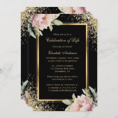 Roze Pioen Zwart Goud Foto Viering van het Leven Kaart (Voorkant / Achterkant)