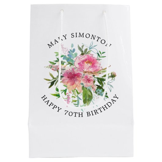  Roze Pioenbloem 70e Verjaardag Medium Cadeauzakje (Achterkant)