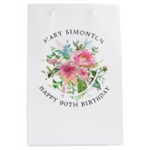  Roze Pioenbloem 90ste Verjaardag Medium Cadeauzakje (Voorkant)