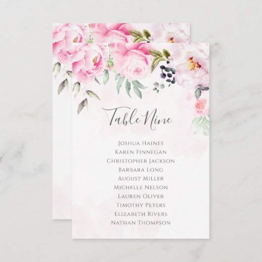 Roze Pioenbloem bruiloft Zitting Grafiek Tabel Pla (Voorkant / Achterkant)