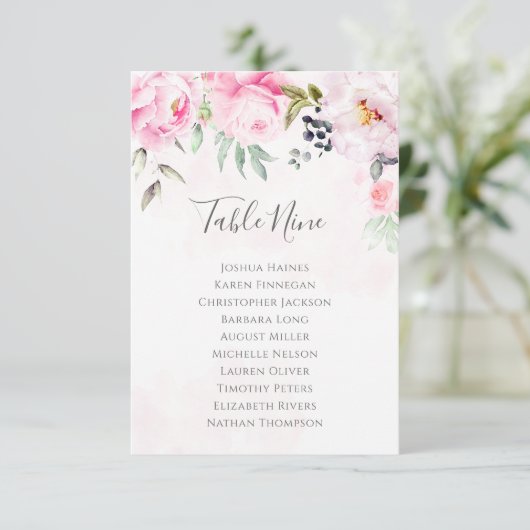 Roze Pioenbloem bruiloft Zitting Grafiek Tabel Pla (Staand voorkant)