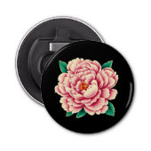  roze pioenbloem button flesopener (Voorkant)