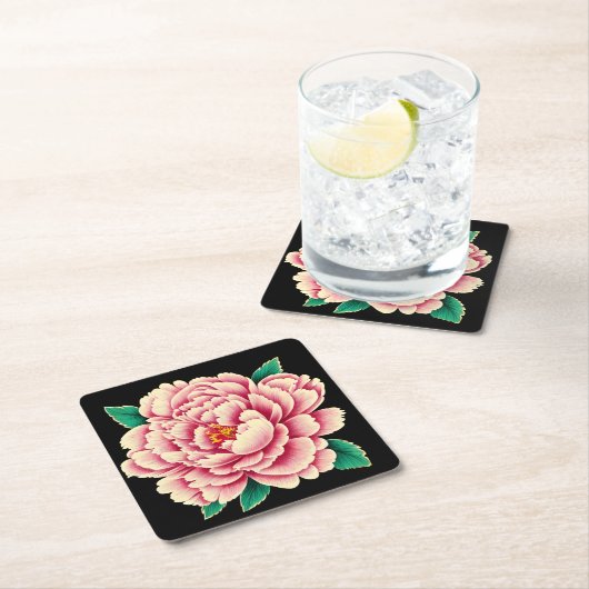  roze pioenbloem kartonnen onderzetters (Insitu)