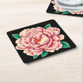  roze pioenbloem kartonnen onderzetters (Schuin)