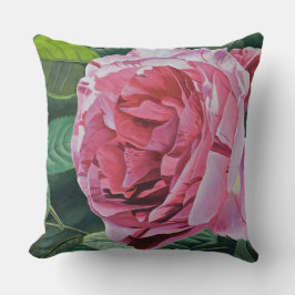 Roze Pioenbloem met groene bladeren, Groot Kussen