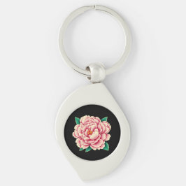 roze pioenbloem sleutelhanger