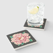  roze pioenbloem stenen onderzetter (Zijkant)