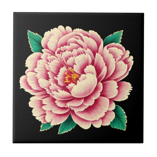 roze pioenbloem tegeltje (Voorkant)