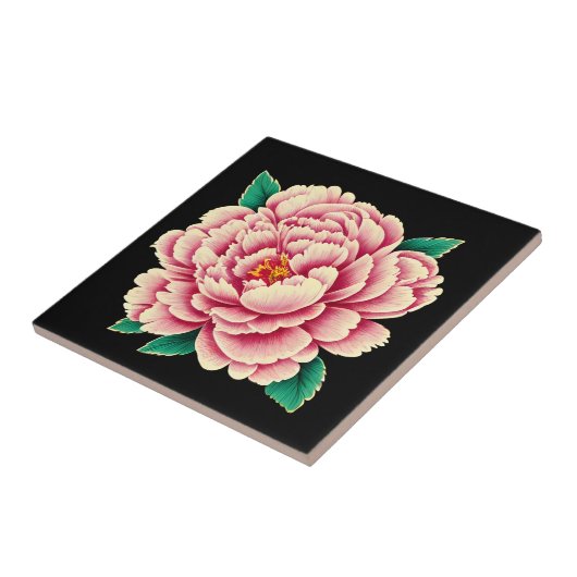  roze pioenbloem tegeltje (Zijkant)