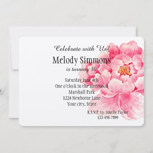 Roze Pioenbloem Verjaardag Kaart (Achterkant)