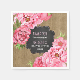 Roze Pioenbloemen burlap baby shower decor Servetten