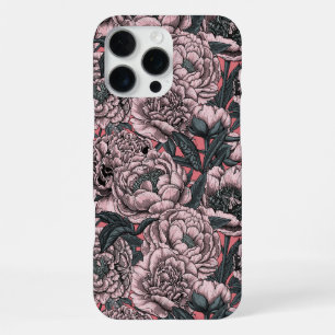 Roze pioenbloemen en motten iPhone 16 pro max hoesje