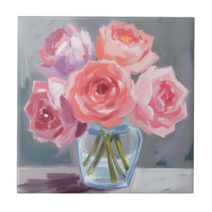 Roze Pioenboeket Bloemige Aquarel Schildering Tegeltje