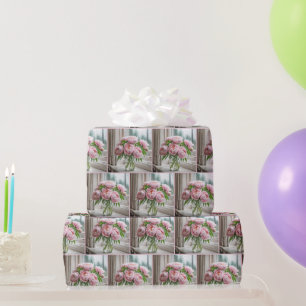 Roze Pioenboeket in een regenachtig raam Cadeaupapier
