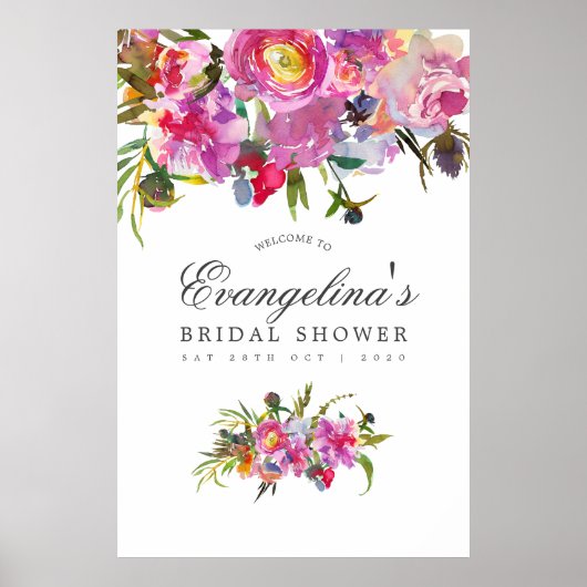 Roze Pioenbruiloft Feestelijke Begroeting Poster (Voorkant)