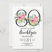 Roze Pioenen 80e verjaardag Kaart (Voorkant)