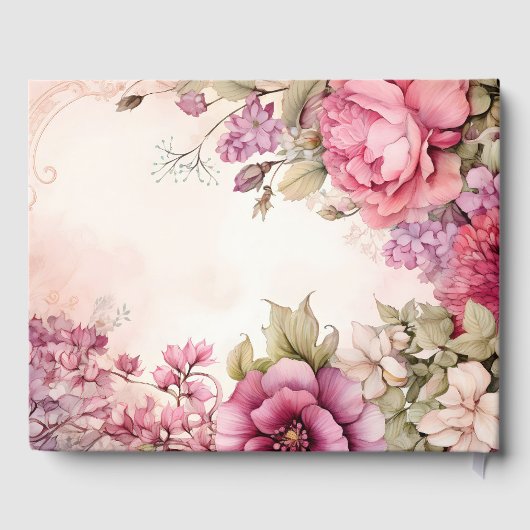 Roze Pioenen Asters Bloemen Huwelijk Gastenboek (Achterkant)