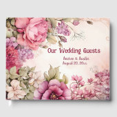 Roze Pioenen Asters Bloemen Huwelijk Gastenboek (Voorkant)