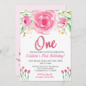 Roze pioenen betoverd chique eerste verjaardag kaart (Voorkant / Achterkant)