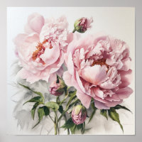 Roze Pioenen Bloem Art Print Poster