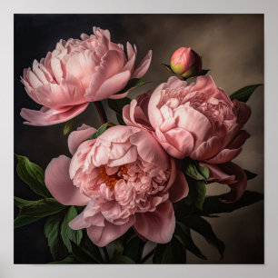Roze Pioenen Bloem Art Print Poster