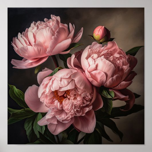 Roze Pioenen Bloem Art Print Poster (Voorkant)